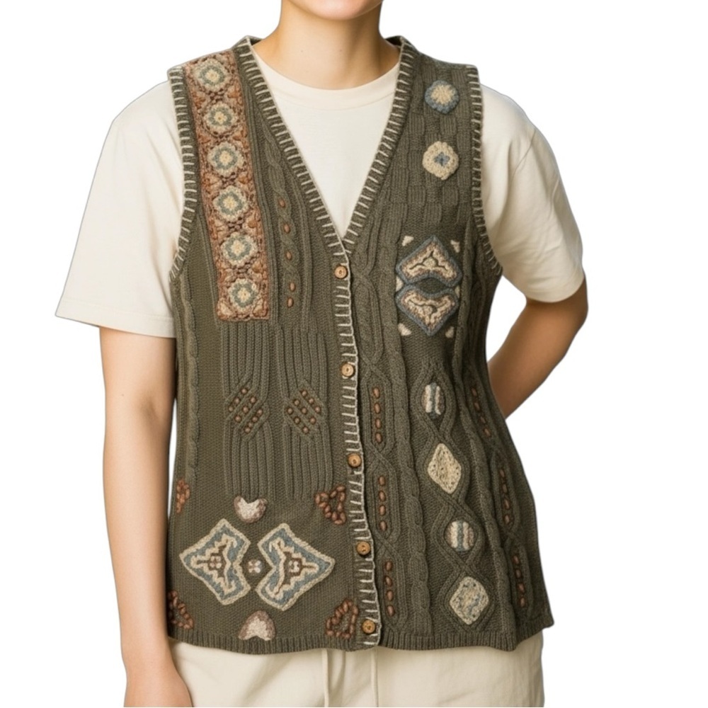 Vintage Shenanigans Embroidered Hand Beaded Bohemian Sweater Vest Sz L | EUC!